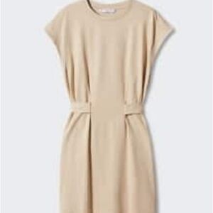 Mango Tan Pleated Midi Dress with Dolman Sleeves